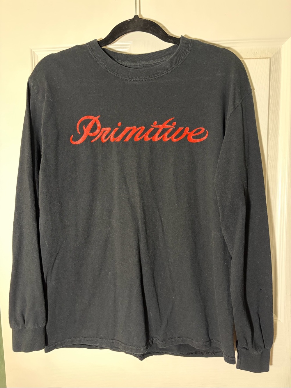Primitive Black Long Sleeve Tee with Red Script Logo